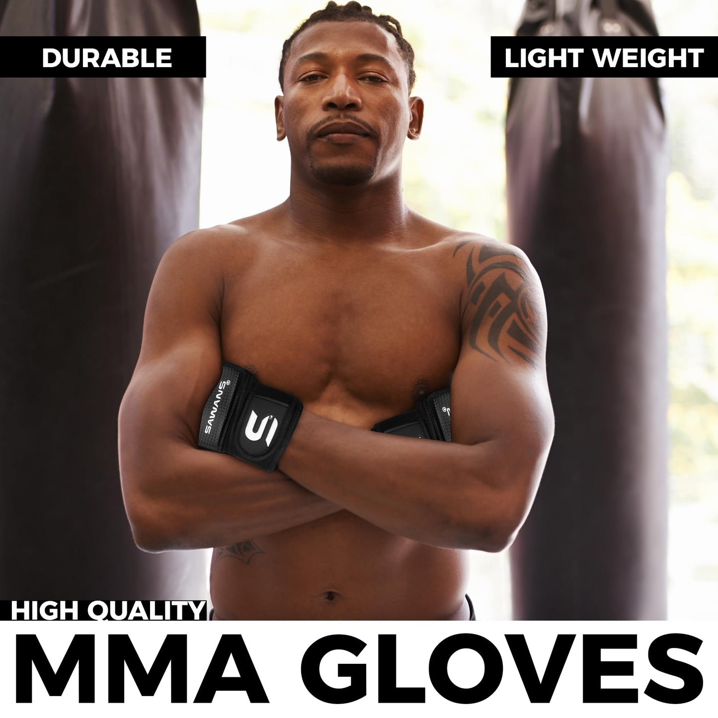 SAWANS MMA Gloves Karate Mitts Punch Bag Boxing Gloves Martial Arts Combat Taekwondo Kickboxing Mitts Fighting Grappling Training for Womens Mens Adults (Black, L)
