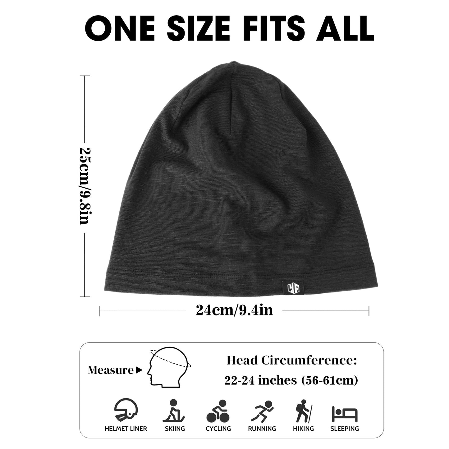 WTACTFUL 3Pack Breathable Skull Cap for Men Women, Soft Slouchy Beanie Hat Chemo Cap Night Sleeping Hat for Cycling Running Riding Hiking Casual Wear Black Gray White