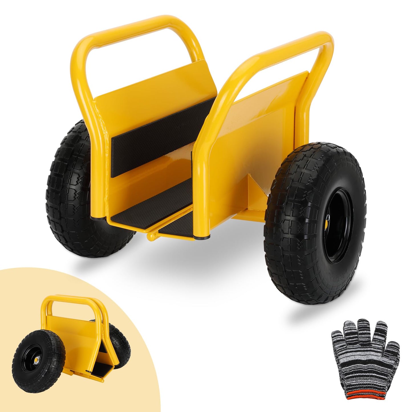 Heavy Duty Panel Dolly Slab Dolly Two Comfortable Handles 10 Inch Solid Rubber Tires Supports Up to 1000 Pounds All Terrain Movement Ideal for Heavy Drywall Sheets and Door Material Transport (Yellow)