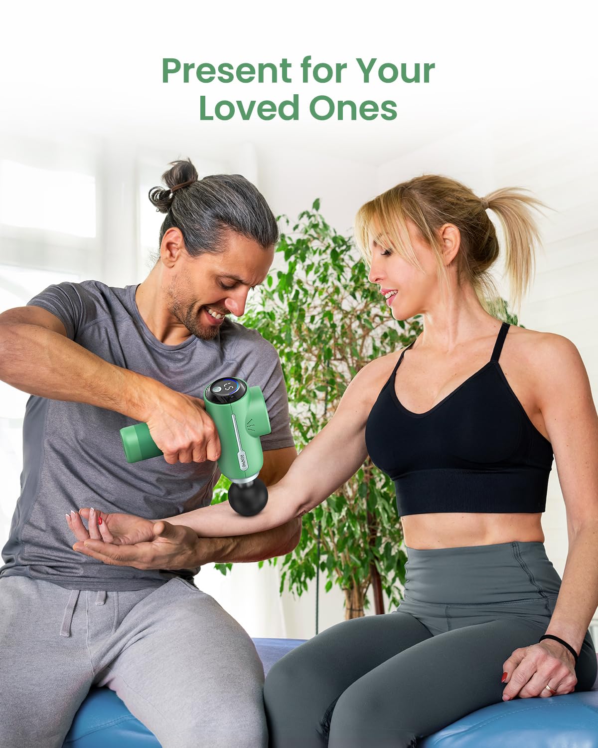 RENPHO Active Massage Gun, Fathers Day Dad Gifts, Deep Tissue Percussion Back Massager for Neck, FSA Approved, Portable Handheld Massager with 5 Speeds, HSA, 5 Attachments, Carry Case, Green