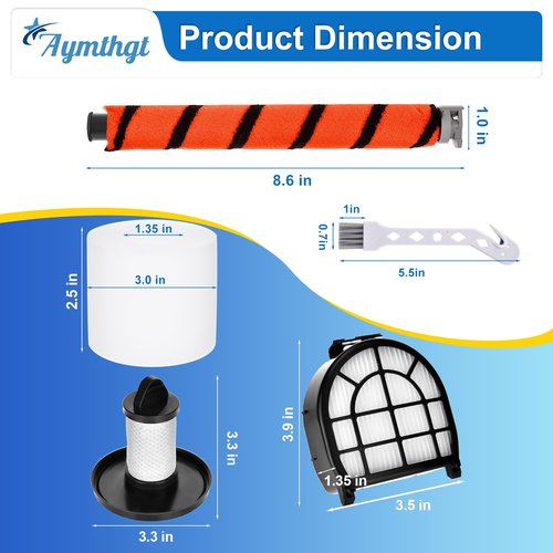 Aymthgt LZ600 Filter Replacement for Shark LZ601 LZ602 LZ602C APEX UpLight Lift-Away DuoClean Vacuum Cleaner, 2 HEPA Filters + 2 Pre-Motor Filters + 4 Foam Filters + 1 Brush Roll # XFFLZ600 & XHFFC600