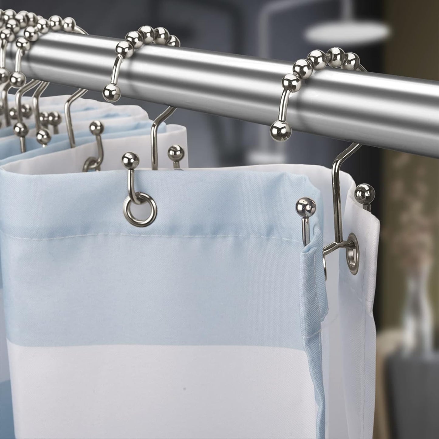 Titanker Shower Curtain Hooks - Rust Resistant Metal Double Glide Rings, Set of 12 - Nickel Finish