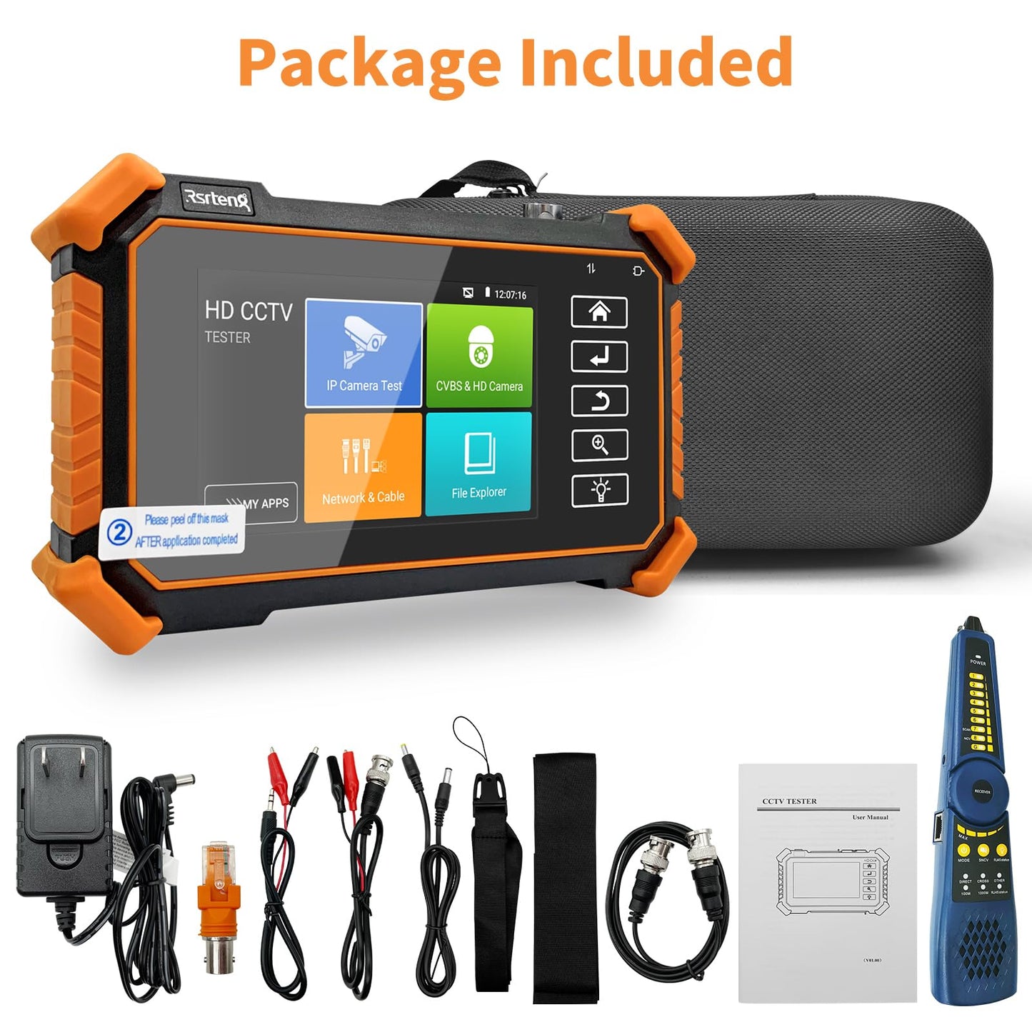 Rsrteng CCTV Tester,IPC-1910C Plus with Cable Tracer 8MP AHD CVI TVI CVBS IP Camera Test 8K HD Display Video Monitor 4 inch IPS Touch Screen IPC Tester Support POE PTZ RS485 Replace 1800ADH