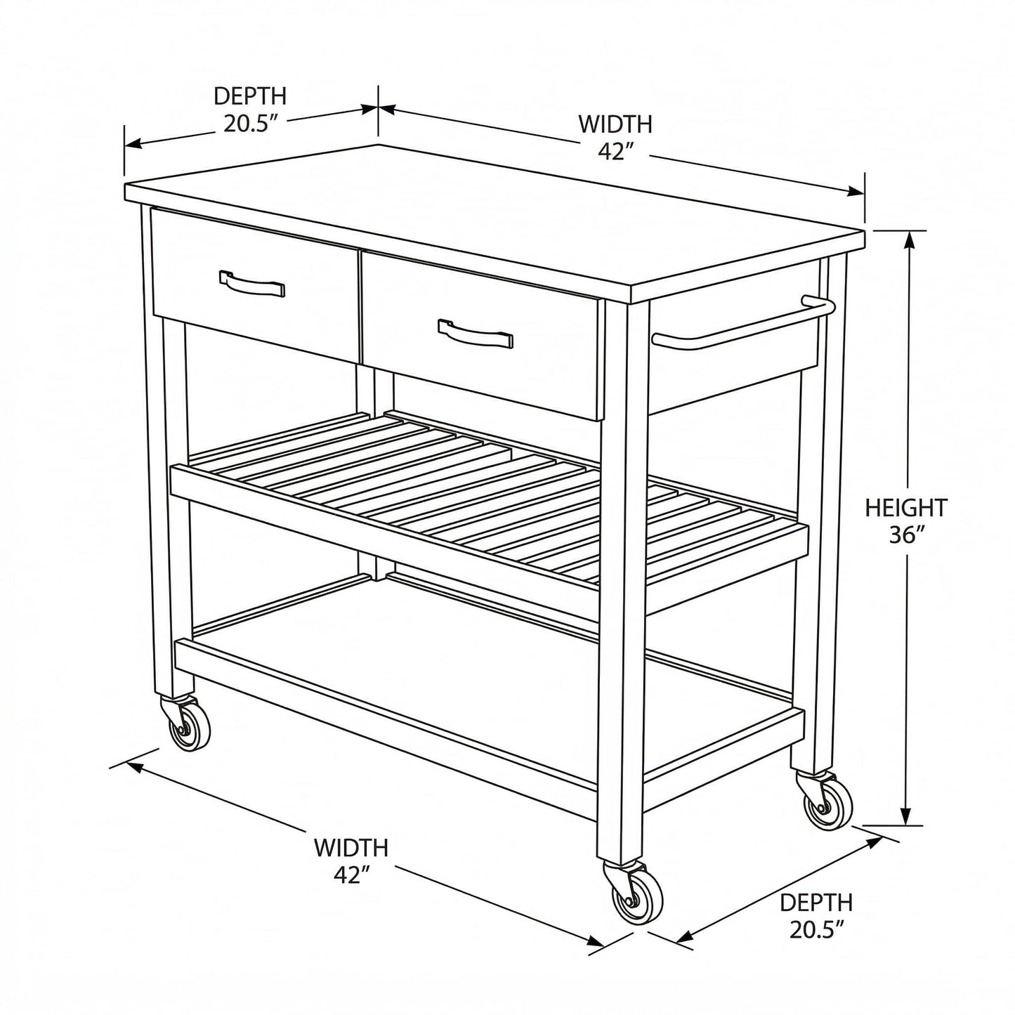 Casaphoria Amanda Collection Solid Wood Kitchen Island, 42" Butcher Block Cart with Rubberwood Top & Locable Wheels, Prep Table for Small Spaces (Natural)