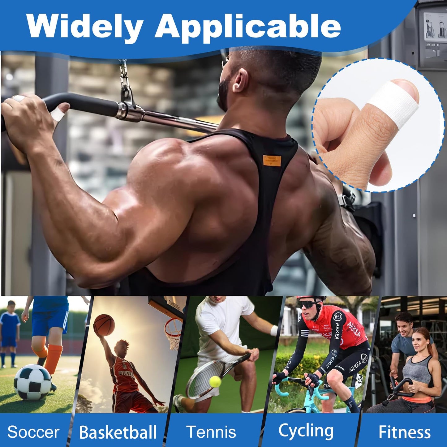 3 Rolls White Athletic Tape, 0.6 Inch Athletic Finger Tape, 32.8 Feet Each, Breathable & Waterproof Sports Tape for Joint & Muscle Support, Easy Removal No Residue