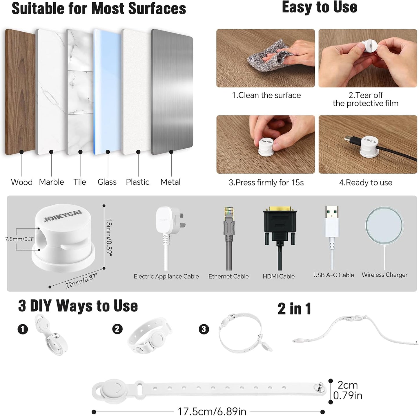 JOIKYCAI 6 5 Rotated Spring Desktop Cord Organizer Magnetic Cable Clip Tie Desk Cable Management Phone Charger Cord