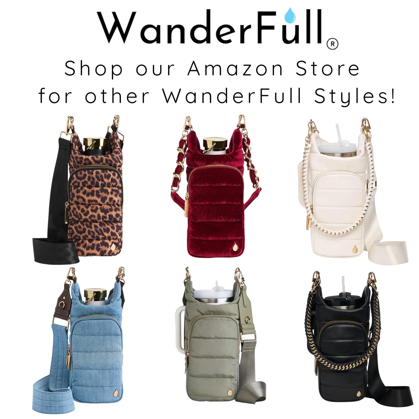 WanderFull® Original HydroBag® Fits Up to 32 oz Water Bottle Holder with Strap - Hands-Free Crossbody Water Bottle Carrier Bag with Phone Pocket - Khaki HydroBag with Striped Strap, Mother’s Day Gift