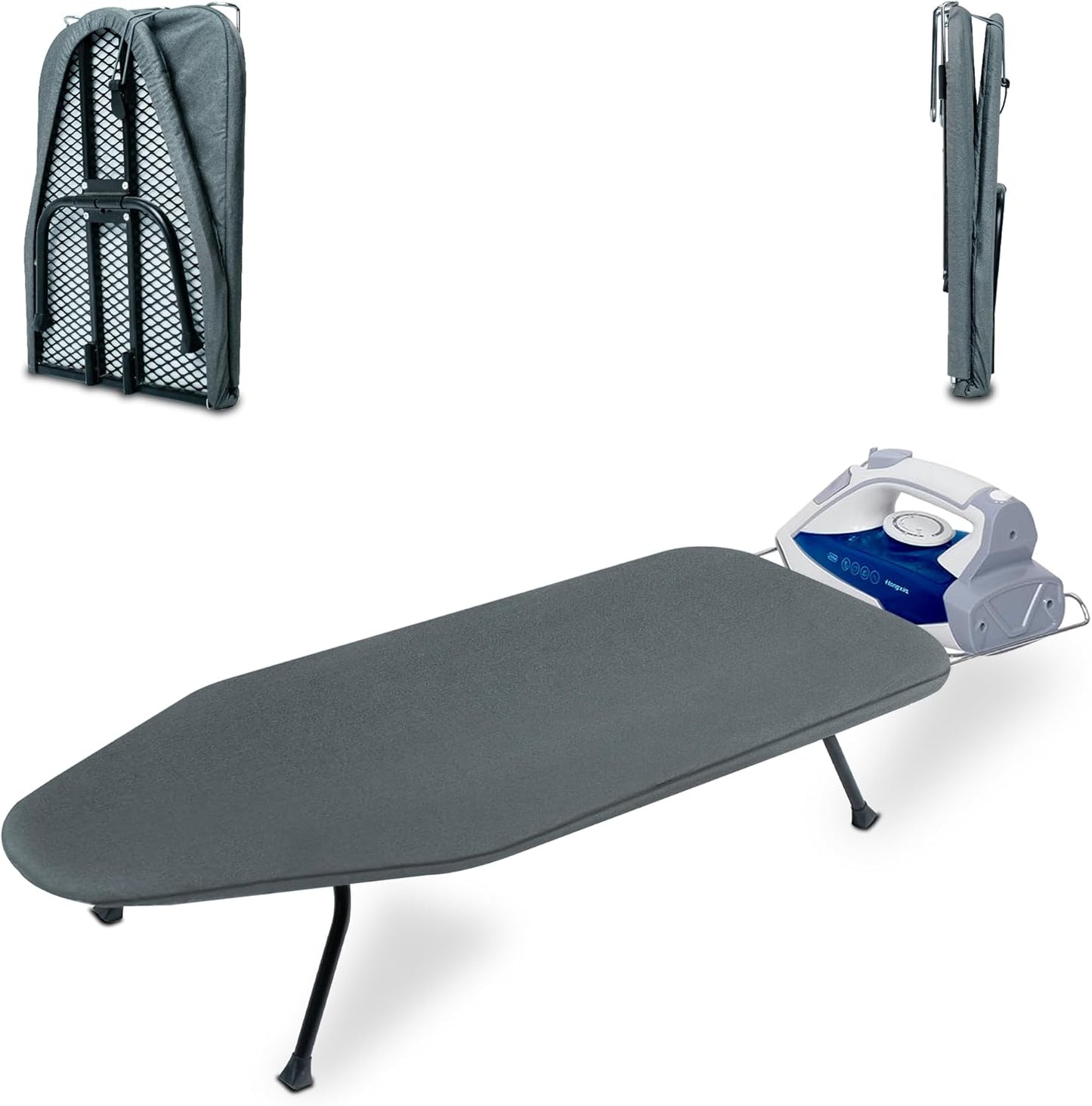 Regine Switzerland Metal Mesh Panel Ironing Board - Foldable Heavy-Duty Design with Heat-Resistant Cover & 100% Cotton Pad (Grey)