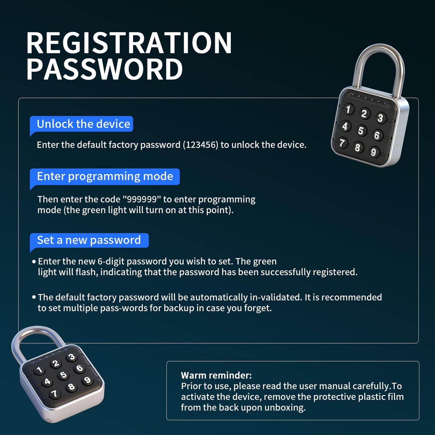 BLOSSOM Digital Padlock for Gym Smart Combination Locker 9 Digits with LED Lights Smart Keyless Entry for School, Shed, Fence (SY13)