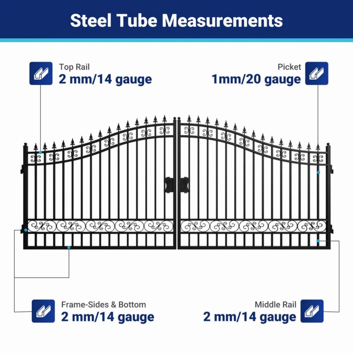 Chery Industrial Steel Dual Swing Driveway Gate, European Style,Secure Outdoor Patio Door with Welded Galvanized Steel Frame, Robust and Long-Lasting (20×8ft)