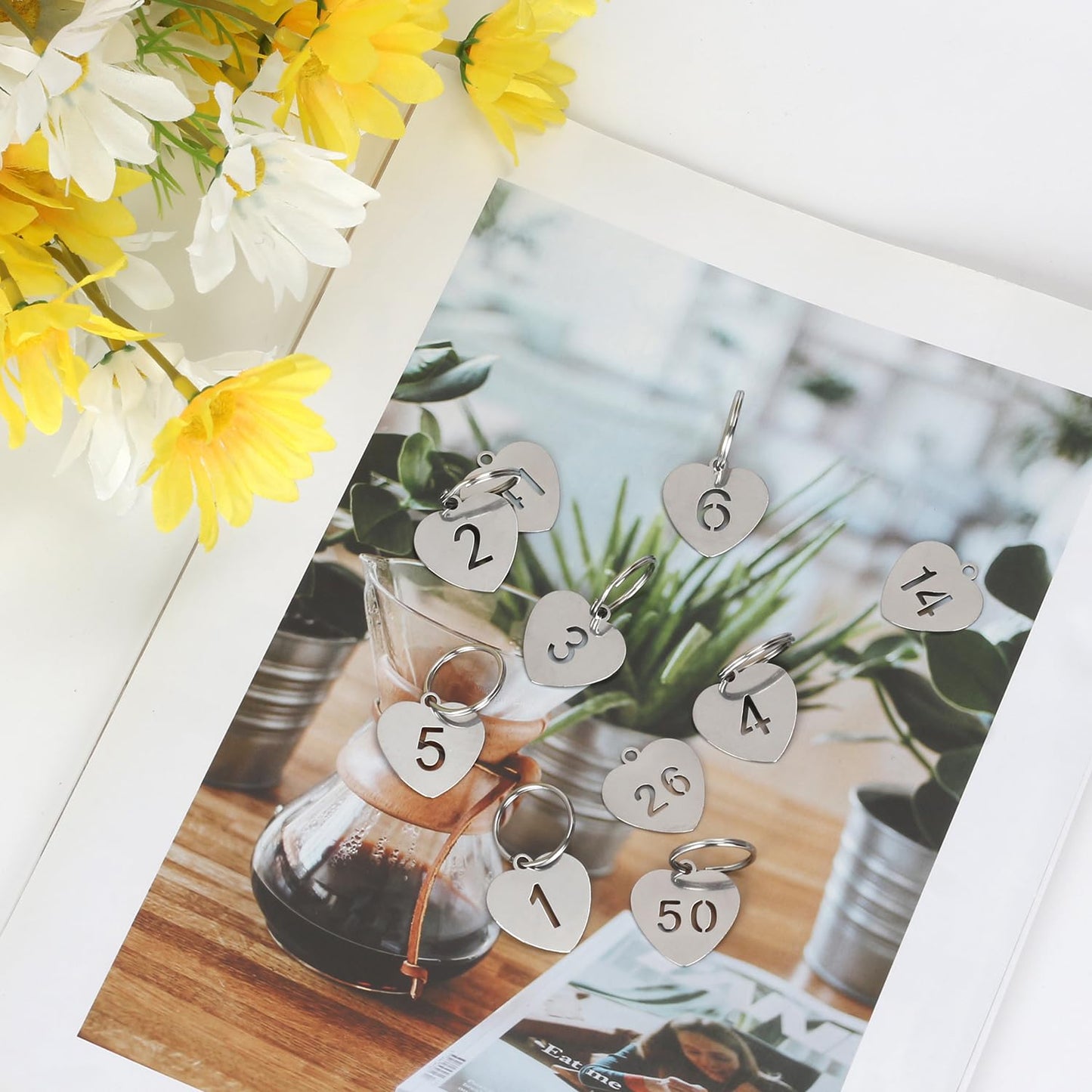 NumRealm Number Tags with Key Rings, 304 Stainless Steel Heart-Shaped Numbered Key ID Tag, Keychain Tags Label - Numbers 1-20