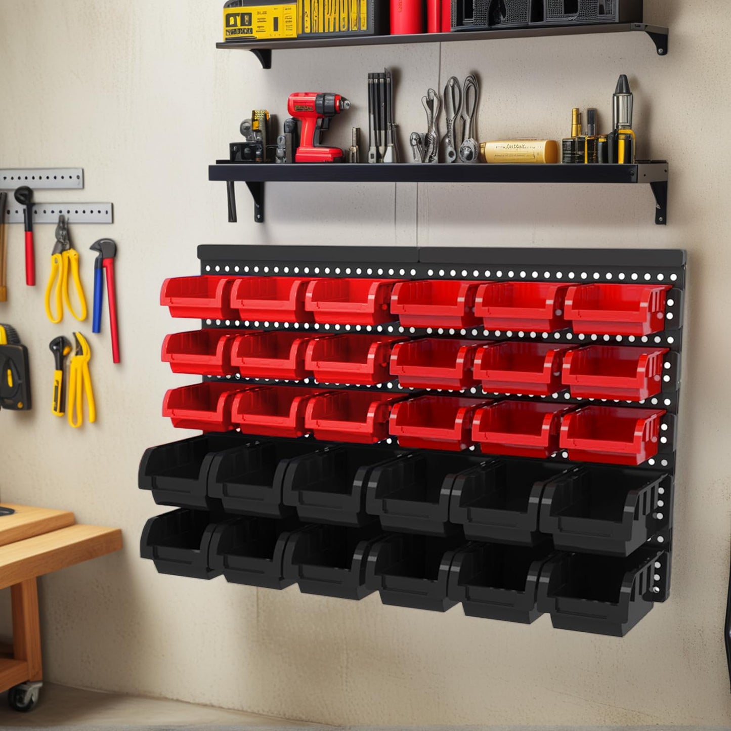 SAMRELAX 30Pcs Wall Mount Storage Bins, Nuts and Bolts Organizer, Screw, Nails, Beads, Small Hardware Parts and Accessories Storage Rack Bins