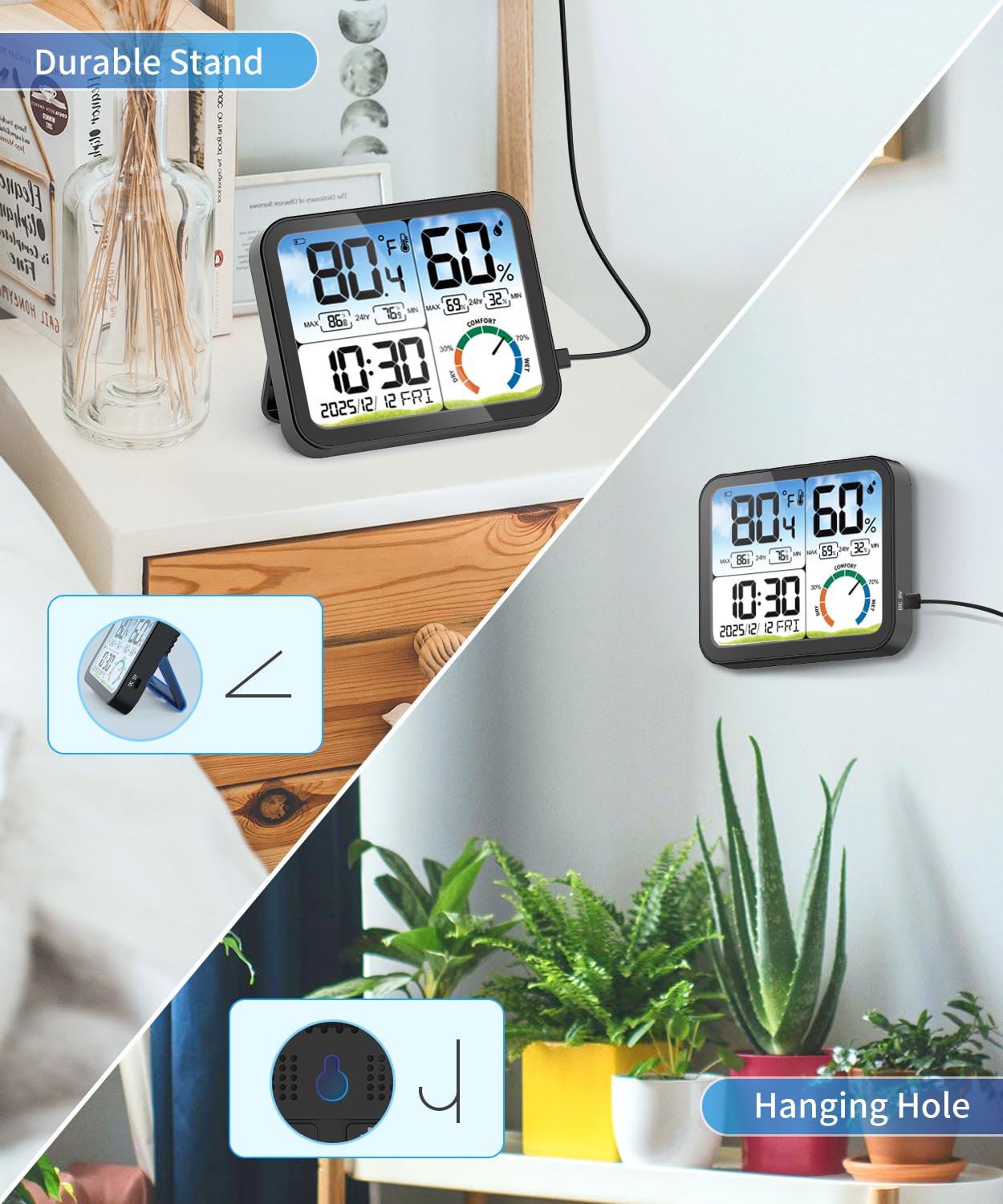 VOCOO Digital Indoor Room Thermometer - 5.8'' Large Display with Accurate Temp & Humidity Monitoring | Backlit, Max/Min Records, Date & Clock