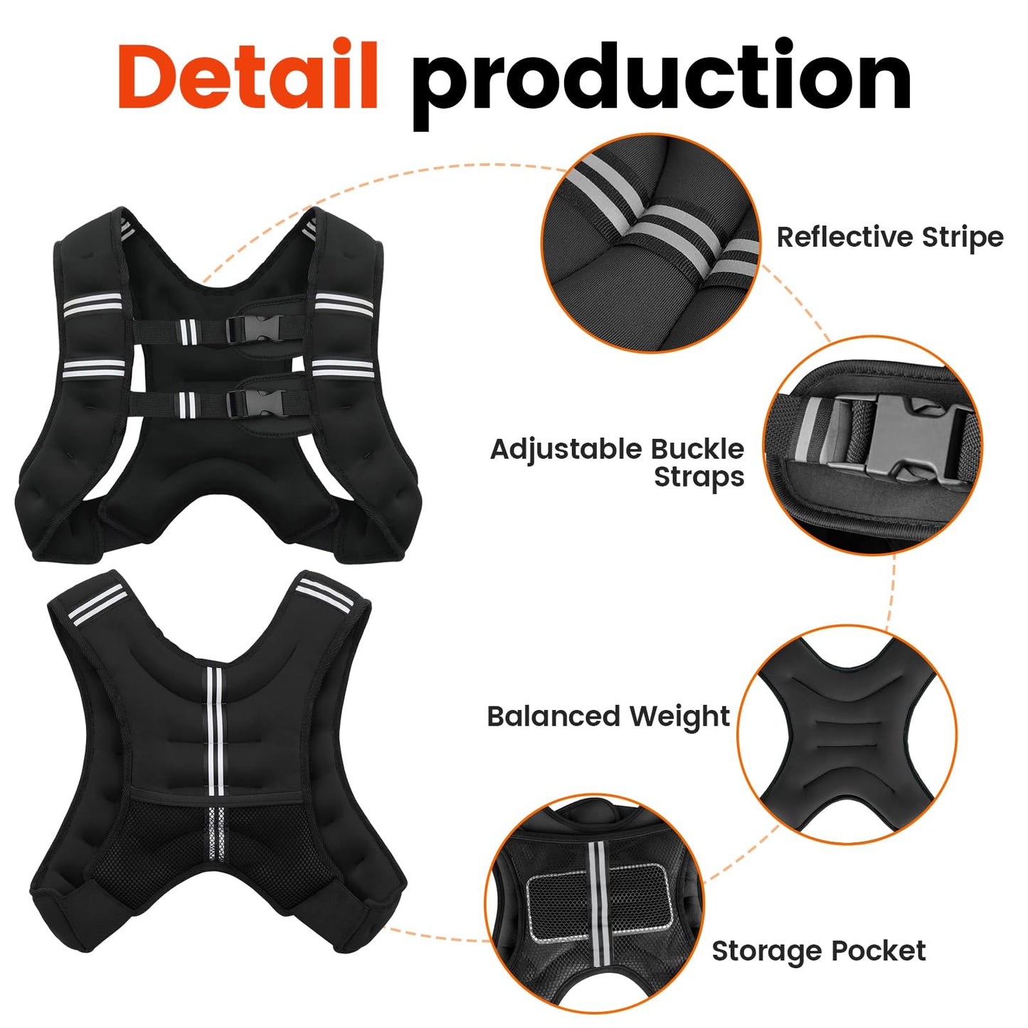 Poudee Weighted Vest, 20LB Weight Vest for Men Women, Body Weight Vests Adjustable with Reflective Stripe for Strength Training, Running, Training Workout, Jogging, Walking - 20LB