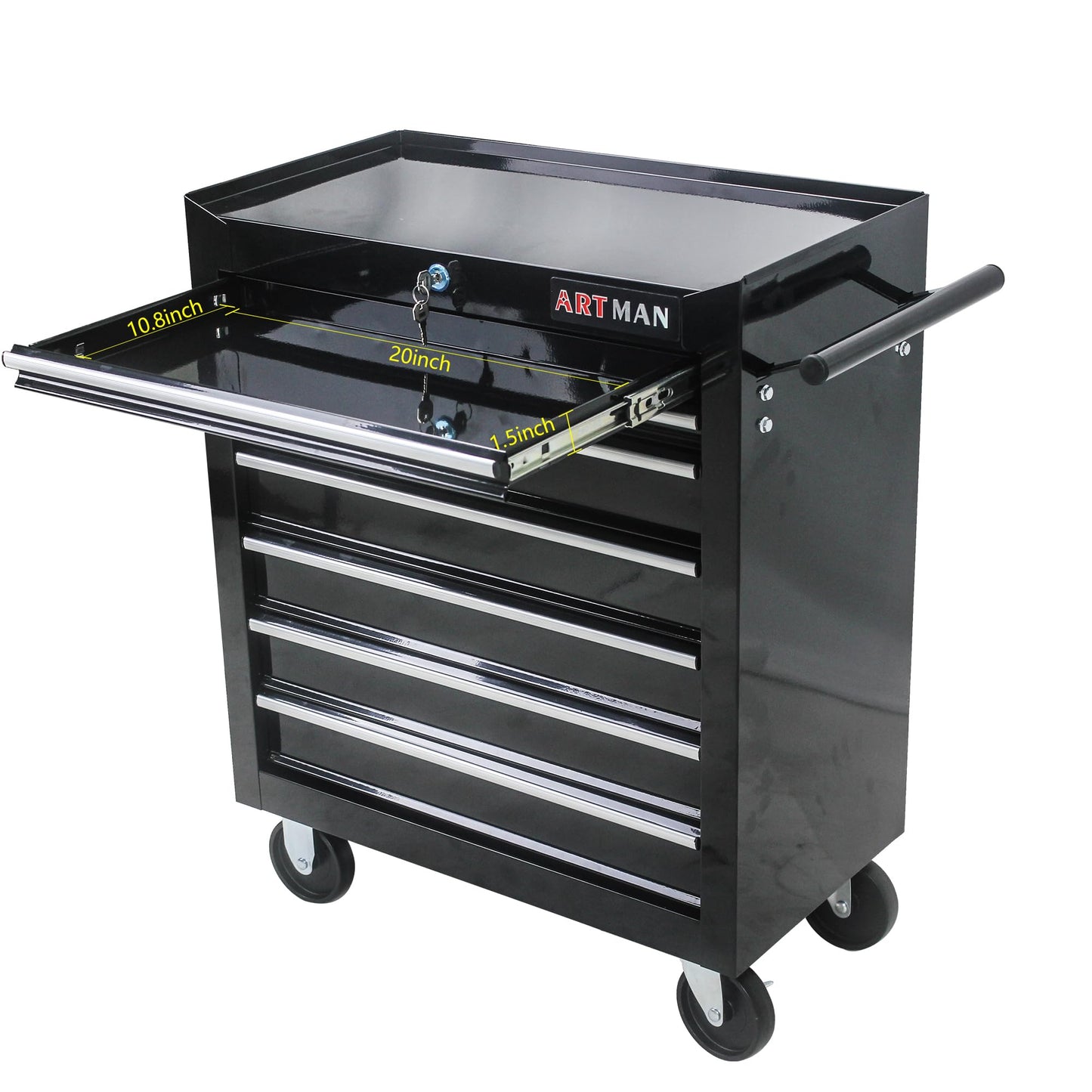 LKJYBG 7-Drawer Rolling Tool Cart Cabinet with Keyed Locking System High Capacity Tool Storage Cabinet Organizer with Wheels Black