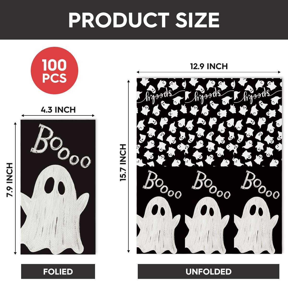 Horaldaily 100 Halloween Disposable Paper Decorative Guest Napkins, Boo Pumpkin Ghost Hand Towel for Party Lunch Dinner Kitchen Bathroom