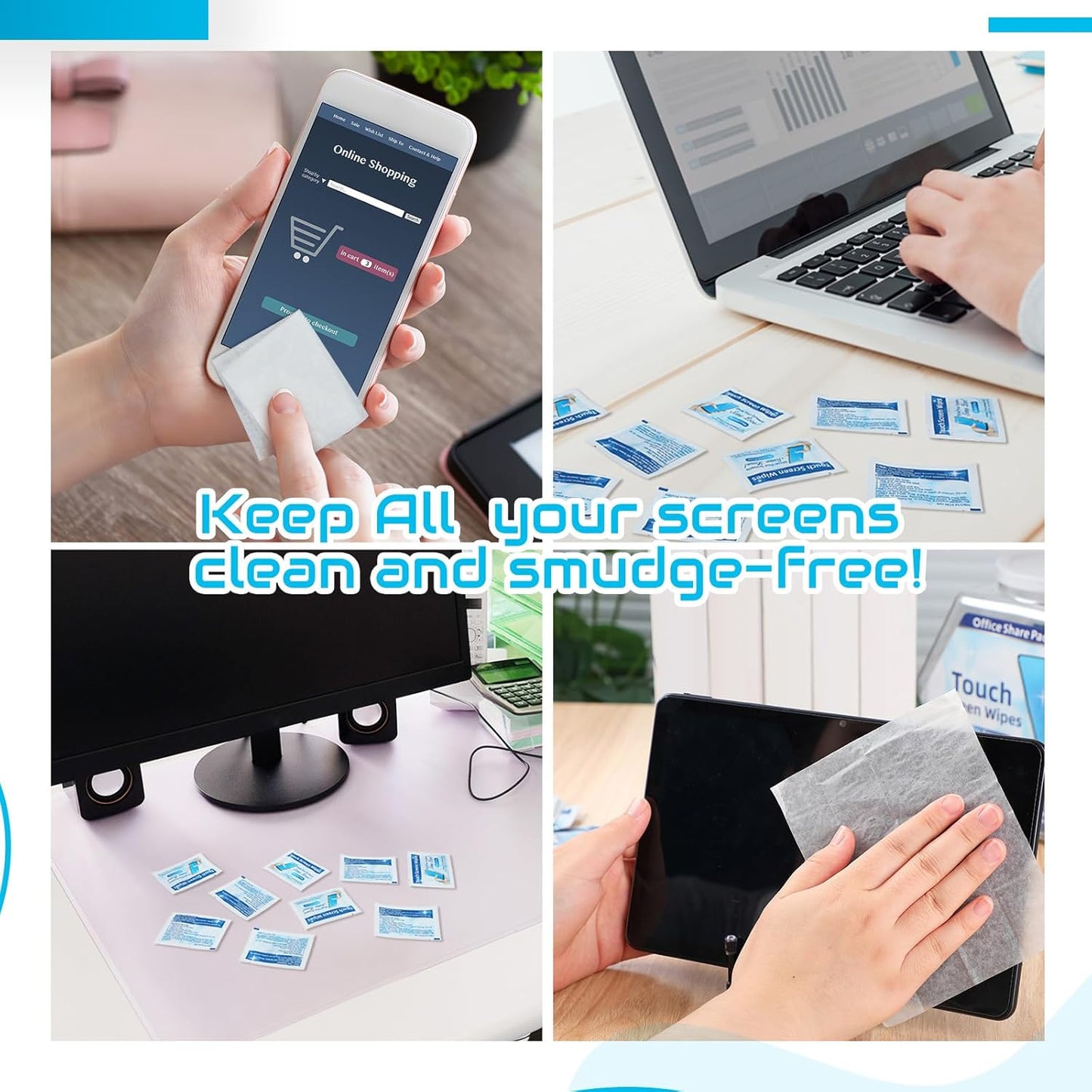 Willinglong 200 Pack 1 Touch Screen Wipes Pre Moistened Lens Computer Electronic Screen Wipes Individually for Monitors