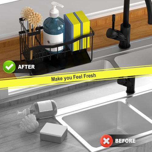 Fssvcd Maifan Kitchen Sink Caddy - Rustproof Sponge Holder with Brush Tray | Self-Draining Design