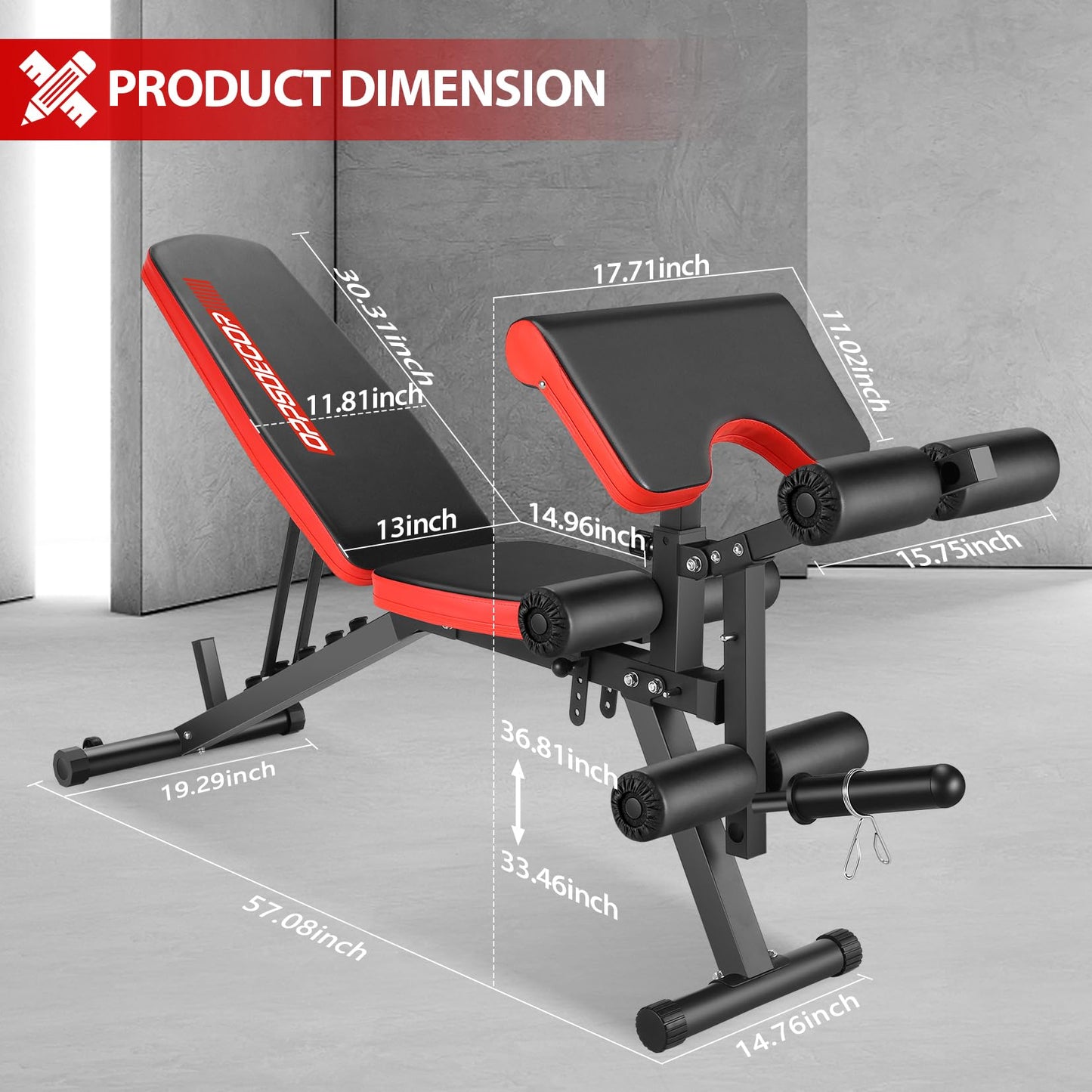 OPPSDECOR Adjustable Weight Bench with Leg Extension and Leg Curl, 800 LBS Heavy Duty Workout Bench for Home Gym, Preacher Curl Bench with Wheels, Flat Incline Decline Exercise Bench for Full Body