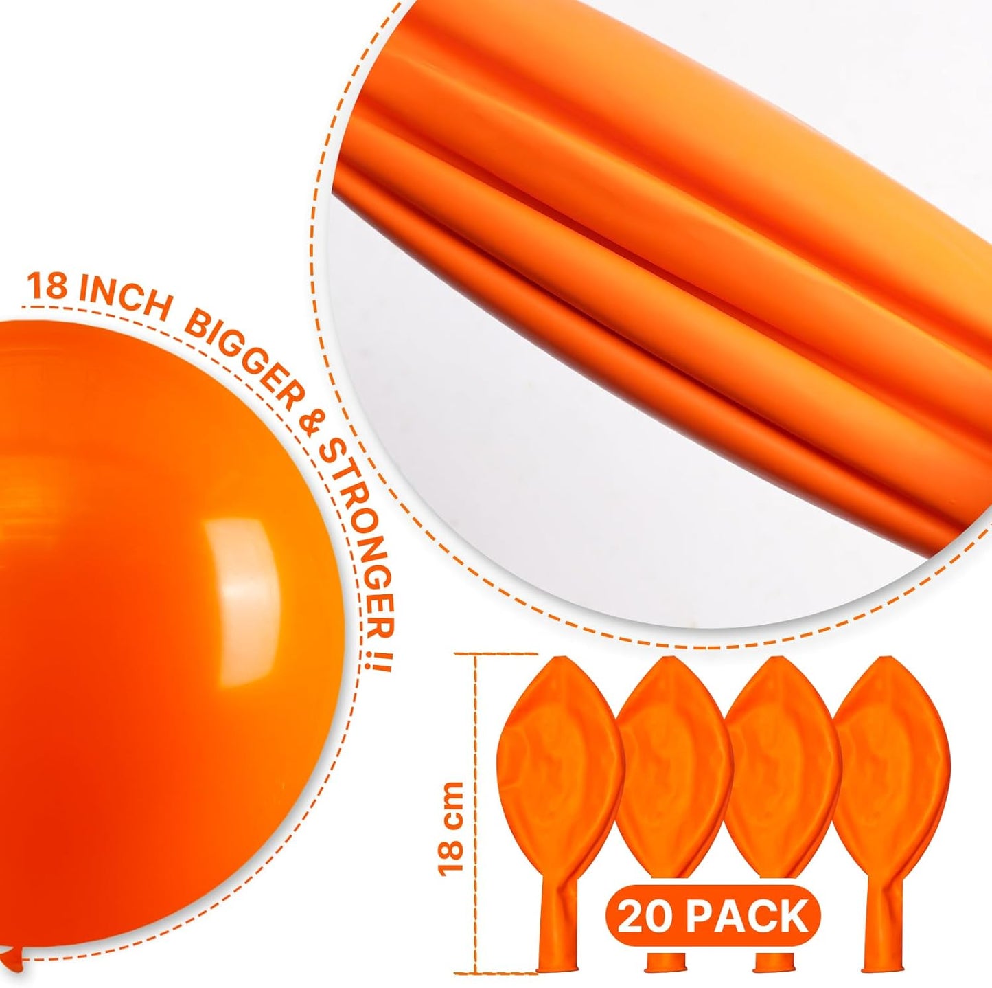 PartyWoo Orange Balloons - 18 Inch Fall Latex Helium Balloons for Birthday & Baby Shower Decor