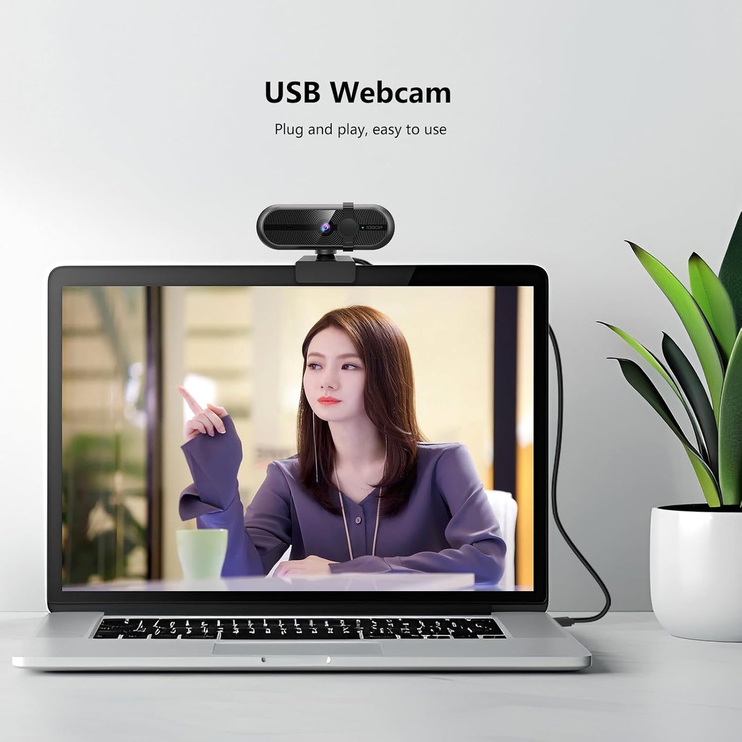 MOERTEK 1080P 90 Webcam for PC, Webcam with Mic, Auto Light Correction, Wide Angle, Built-in Privacy Cover, Supports