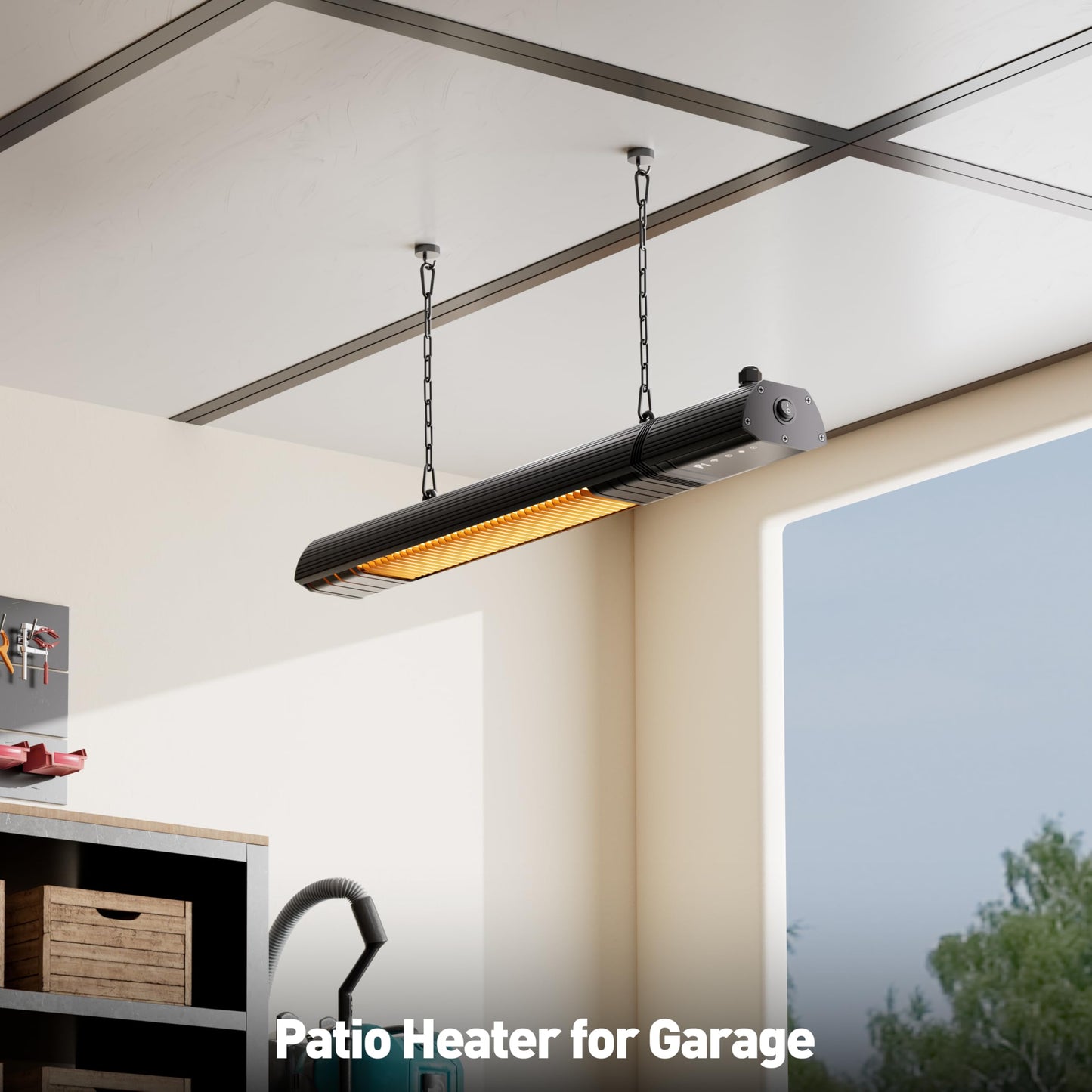 Ceiling Electric Outdoor Heater Wifi Control Wall-Mounted Hanging Patio 1500W Infrared 9 Heat Levels, 24H Timers, Carbon Fiber Tube Heating Wall Heater for Gazebo, Balcony