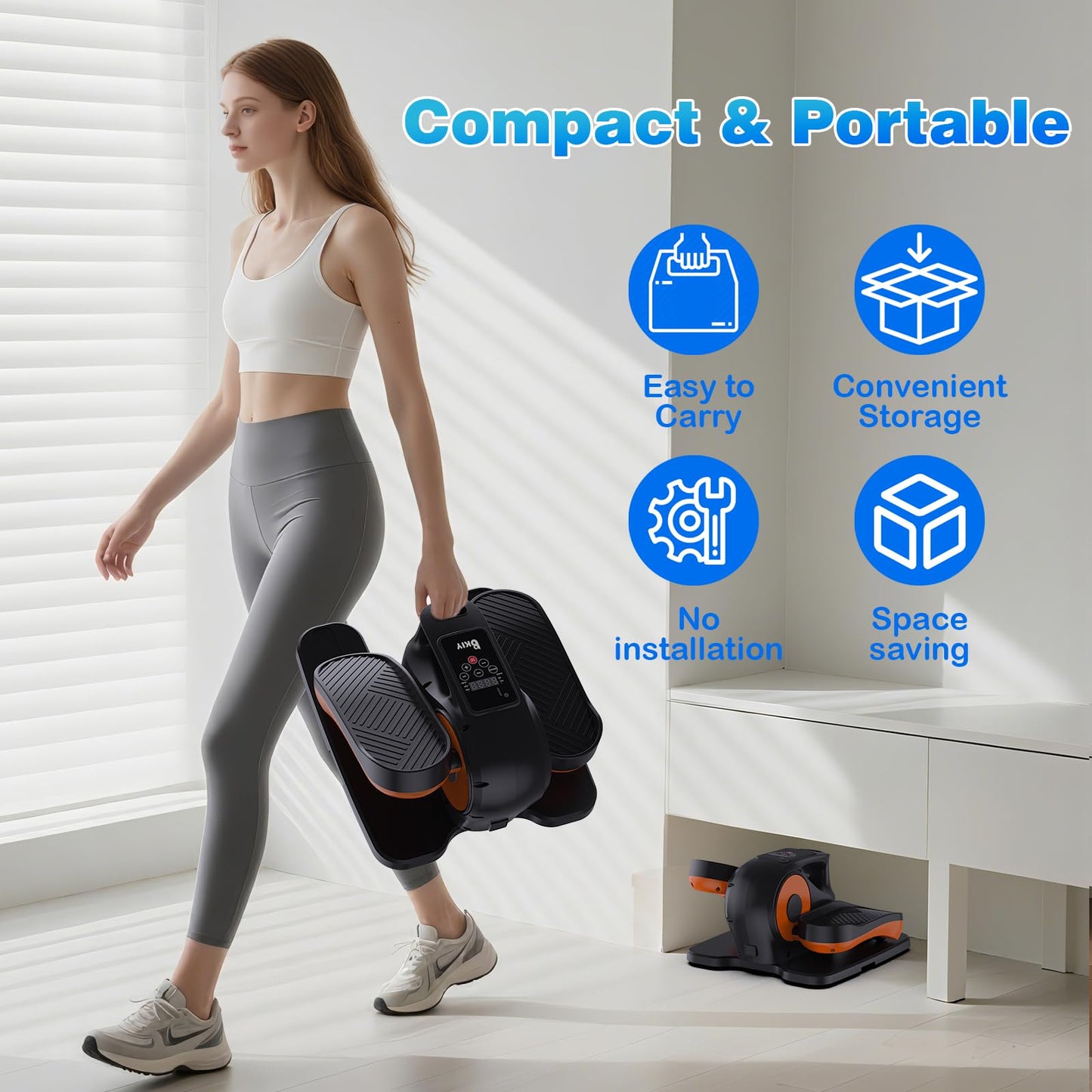 Under Desk Elliptical Machine, Electric Under-Desk Elliptical for Seniors - Mini Elliptical Exercise Equipment for Home with 12-Speed Touch Screen, Remote Control & Reversible Motion (Orange)