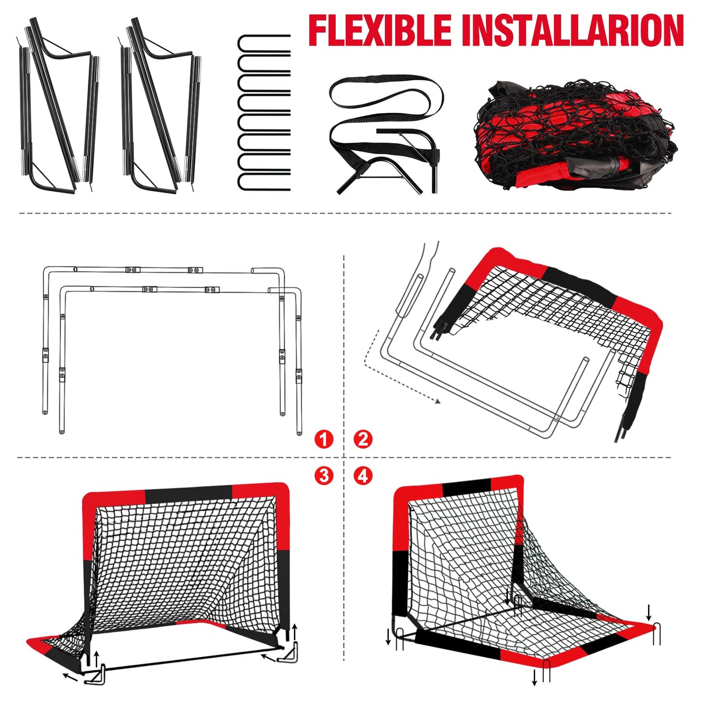 BORNEW 2 Pack Soccer Goal - Backyard & Indoor Soccer Goals for Kids, 4X3 ft Portable Pop Up Soccer Nets Set for Youth & Adult and Outdoor Games and Soccer Training Equipment Ages 3-16 Year Gift