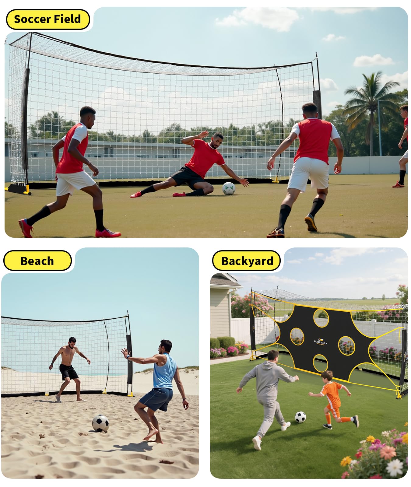PodiuMax 16X7 FT Soccer Goal Target Net with 10 Highlighted Scoring Zones, Portable Soccer Field Equipment, Backyard Shooting Training Football Goal Net