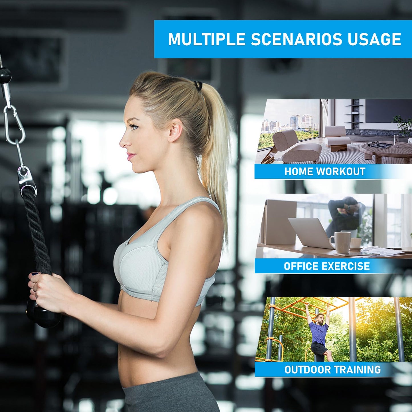 Pulley System for Home Gym, Cable Pulley System Gym for LAT Pulldown Cable Machine Pulley Attachment with Tricep Rope Ideal for Biceps Curl, Arm Workouts, Strength Training