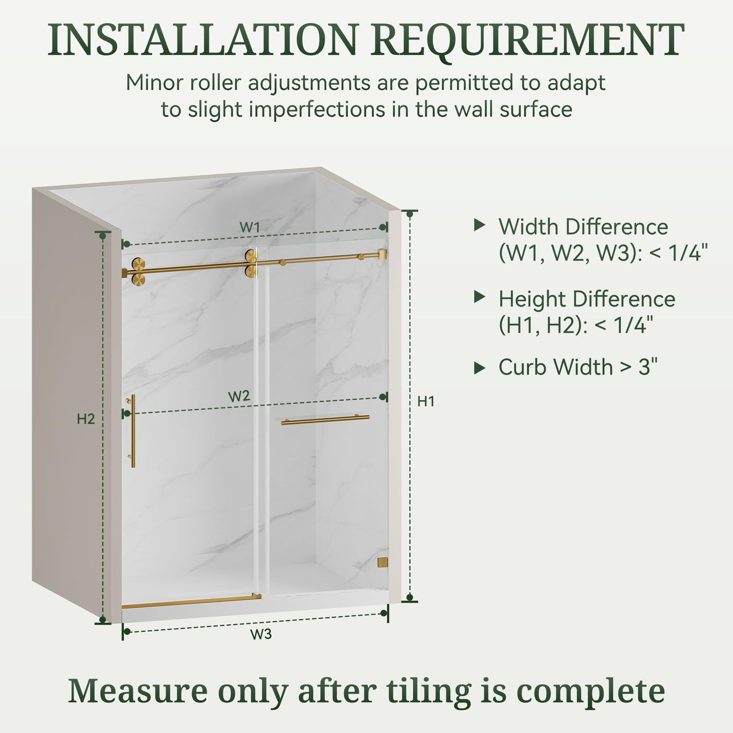 3/8" (10mm) Thick SGCC Tempered Glass Shower Door, 57-61" W x 79" H Frameless Shower Door with Stainless Steel Hardware,Quiet Soft-Close Sliding Shower Door(Brushed Gold)