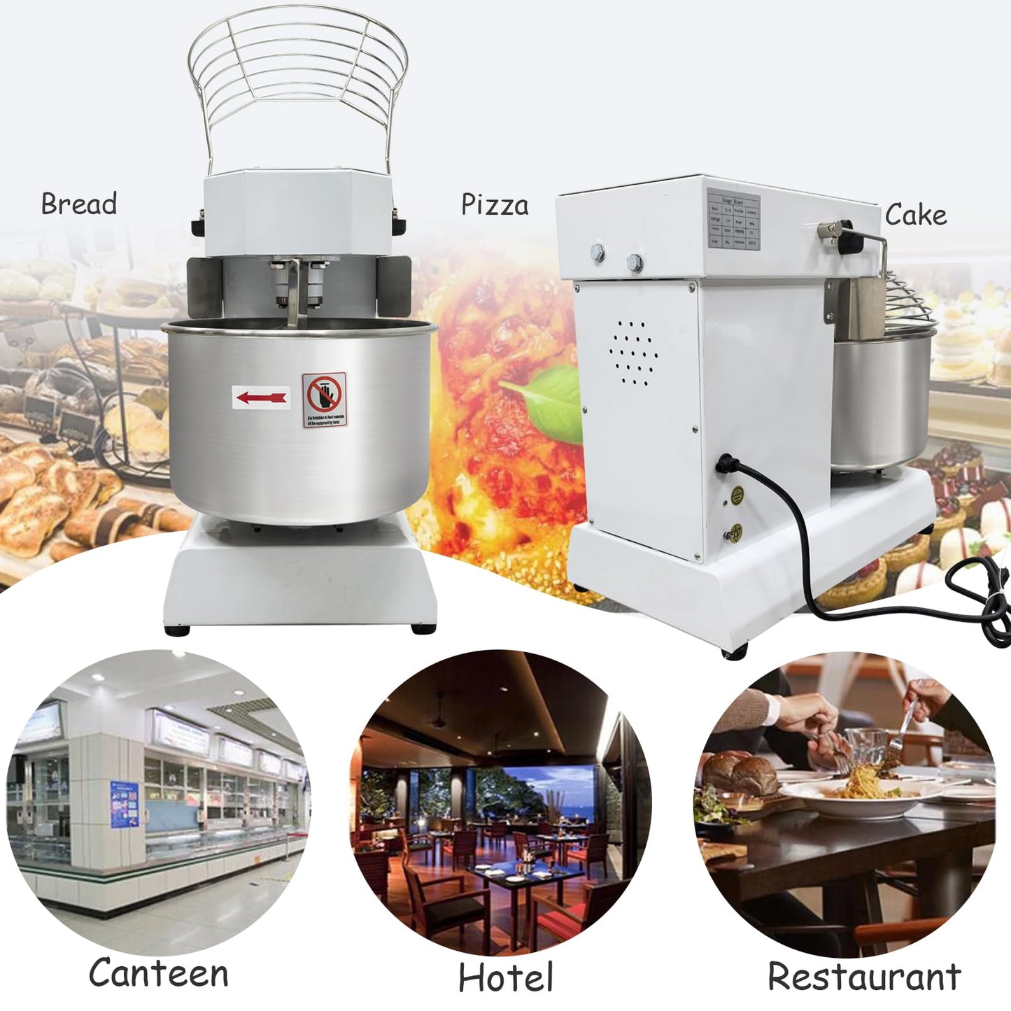 INTSUPERMA Commercial Dough Mixer Machine, 15 QT Electric Food Mixer, 153-268 RPM Adjustable Speed, Double Action, Double Speed,110V 1100W, 15 L Spiral Mixer for Schools Bakeries Restaurants Pizzerias