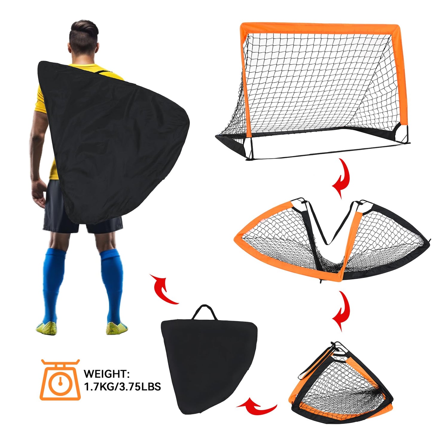2-Pack 4’ x 3’ Soccer Goals for Backyard, Pop Up Folding Soccer Goal Net for Indoor or Outdoor, Practice Mini Soccer Goals for and Youth, Training Football Net with Carry Bag