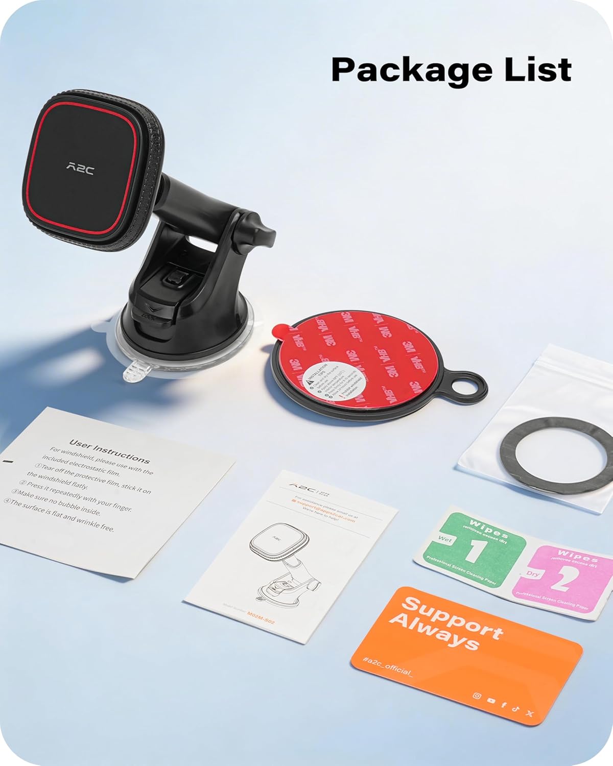 APPS2Car for MagSafe Car Mount, Dashboard & Windshield Suction Cup Holder with Telescopic Arm, Magnetic Phone Holder