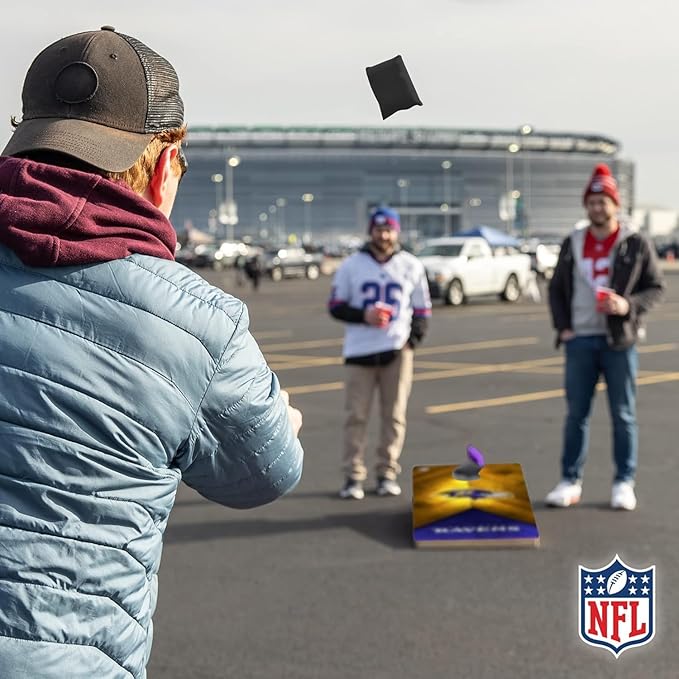 NFL Football 2' x 4' Regulation Size Solid Wood Cornhole Set with Direct Print HD Team Graphics Great Gift for Any Football Fan! Bean Bag Toss Family Outdoor Game