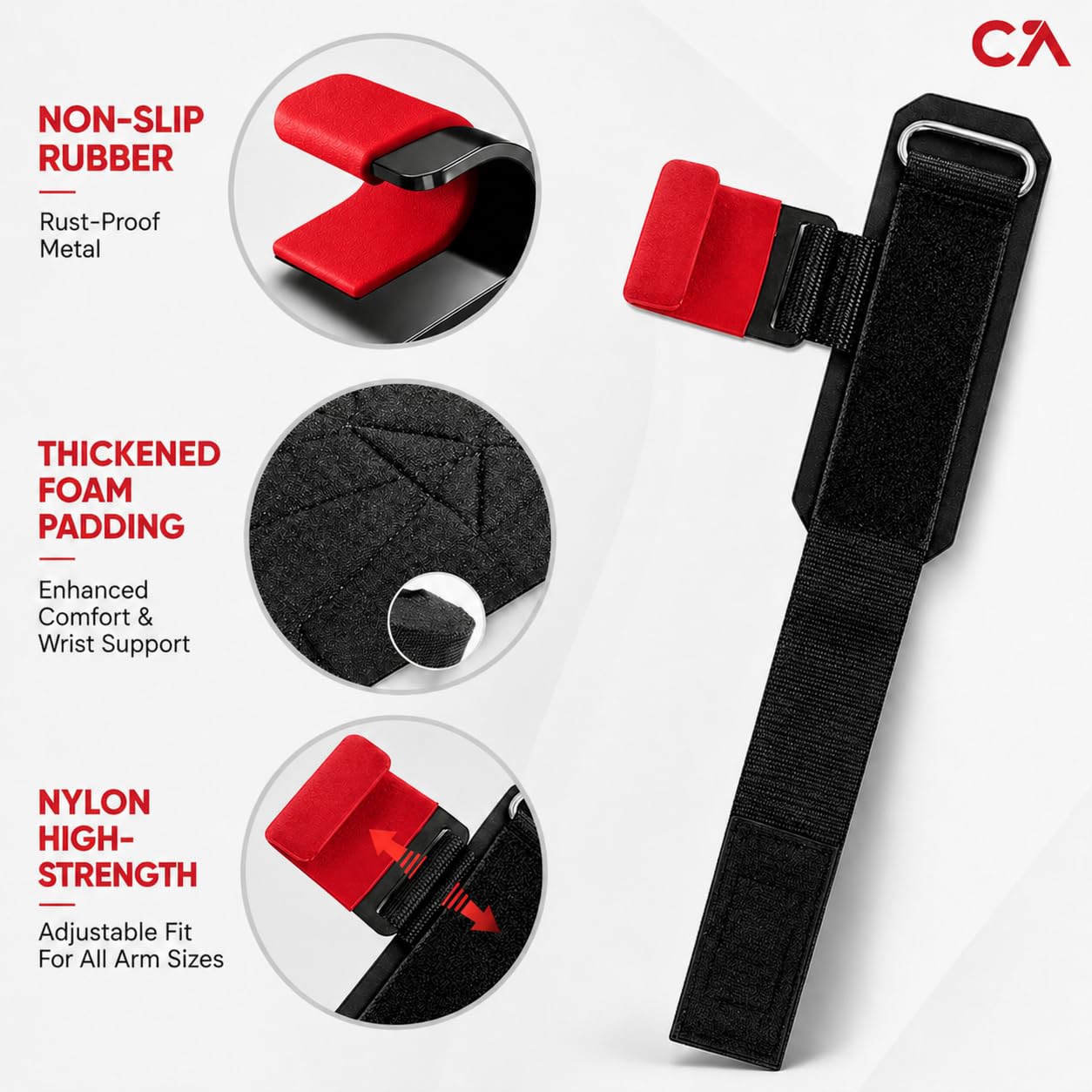 CHICK-ACTIVE Weight Lifting Hooks (Pair) for Deadlifts, Pull Ups, Rows & Shrugs - 8mm Neoprene Padding Hand Grips with Enhanced Capacity - Secure Grip Wrist Straps for Weightlifting & Gym Training (Red, One Size)