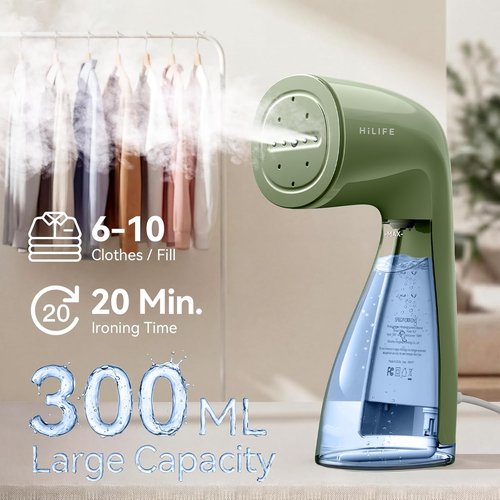 HiLIFE Portable Clothes Steamer - 700W Handheld Design with 240ml Capacity | Olive Green, Perfect for Home & Travel