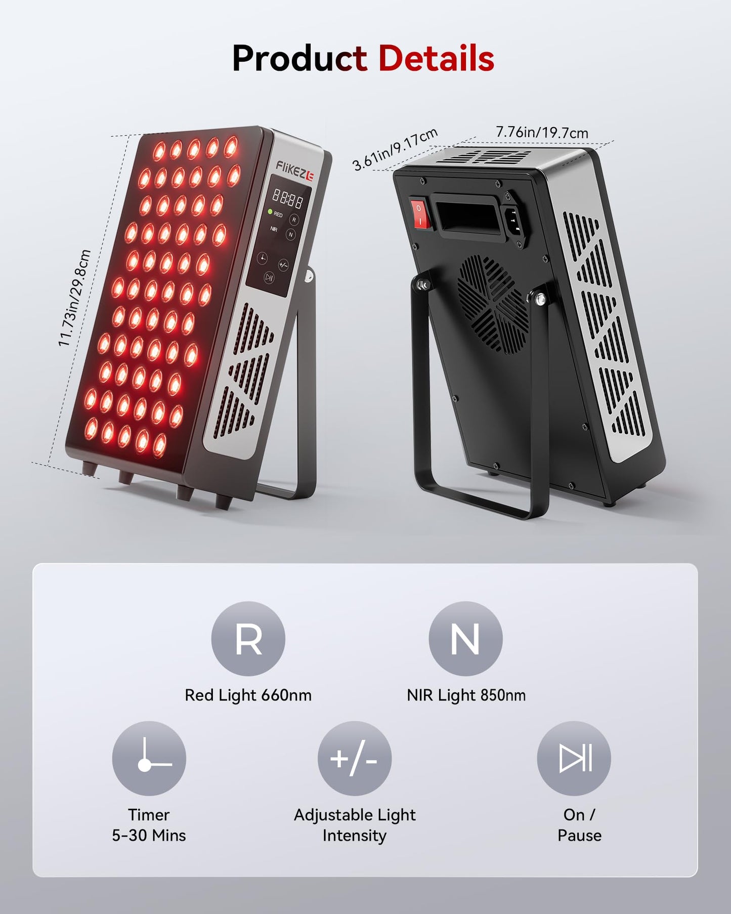 FLIKEZE 2026 Upgraded Red Light Therapy for Body Face, Dual Chip 660nm 850nm Red Light Panel with 3 Modes, Dimmable & Timer, Infrared Light Therapy for Home Office Gym, Basic 60 LEDs