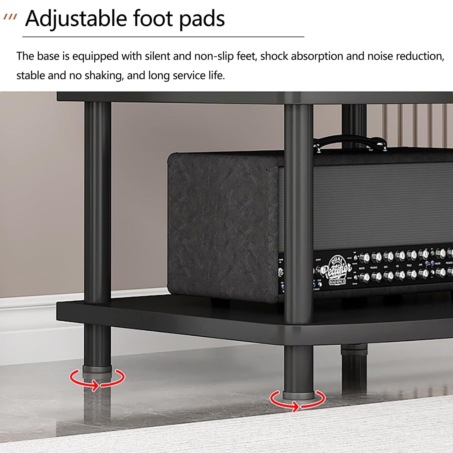XEOKXOIT 4 Tier AV Media Stand, Audio Rack Tower Adjustable Height, TV Game Console Equipment Shelf, CD Record Player Stereo Component Rack Cabinet for Home Theater Studio (Black)