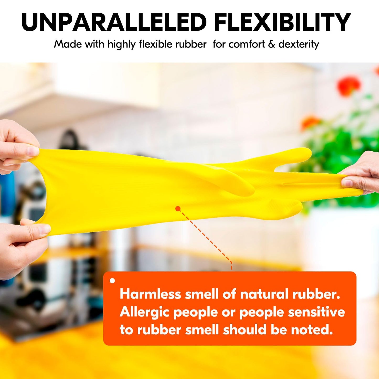 Vgo... 3-Pairs Reusable Household Gloves, Rubber Dishwashing gloves, Extra Thickness, Long Sleeves, Kitchen Cleaning, Working, Painting, Gardening, Pet Care (Size L, Yellow, HH4601)