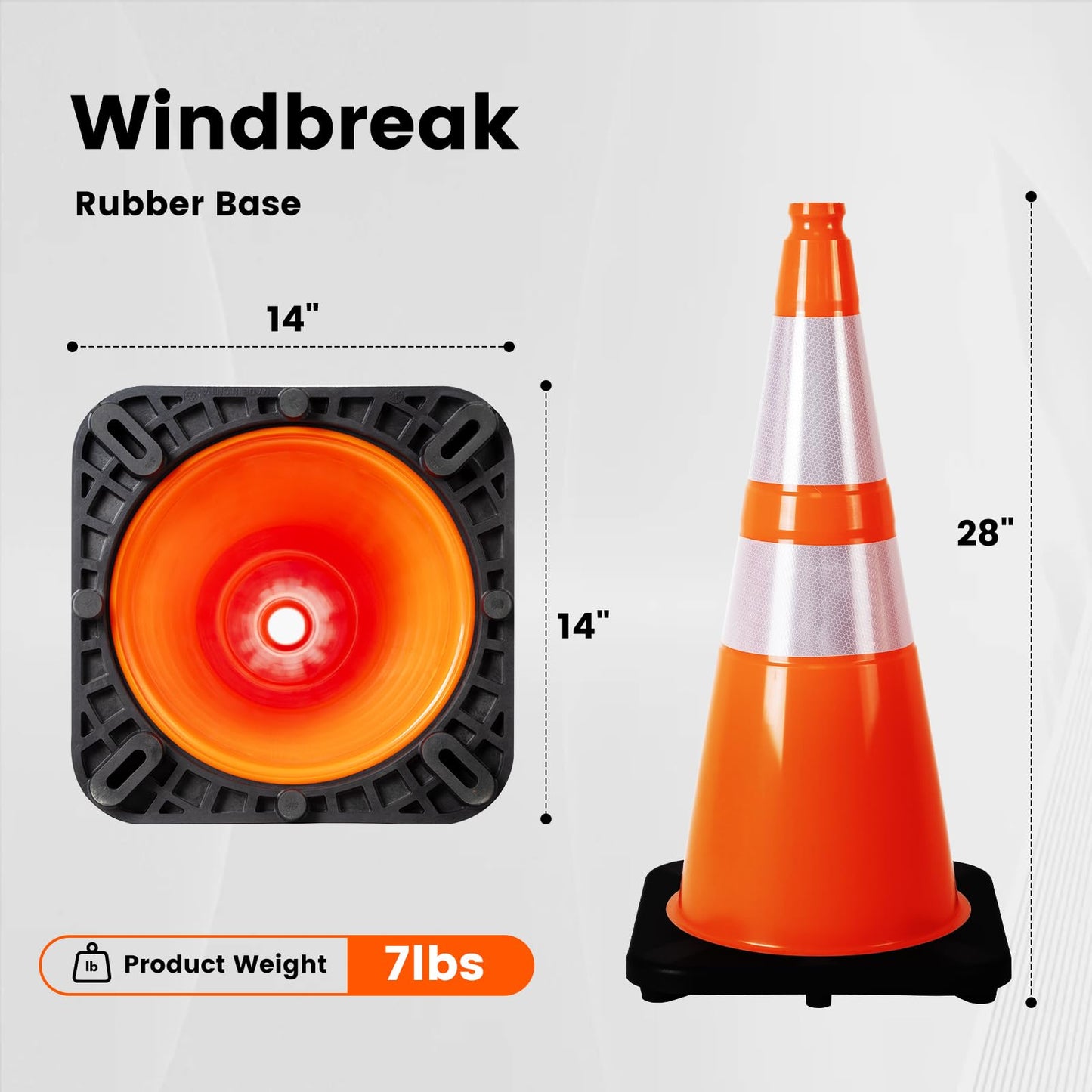 6 Pack 28" Cold Resistant Traffic Cones, 7 lb Heavy Duty PVC Cone with Reflective Film