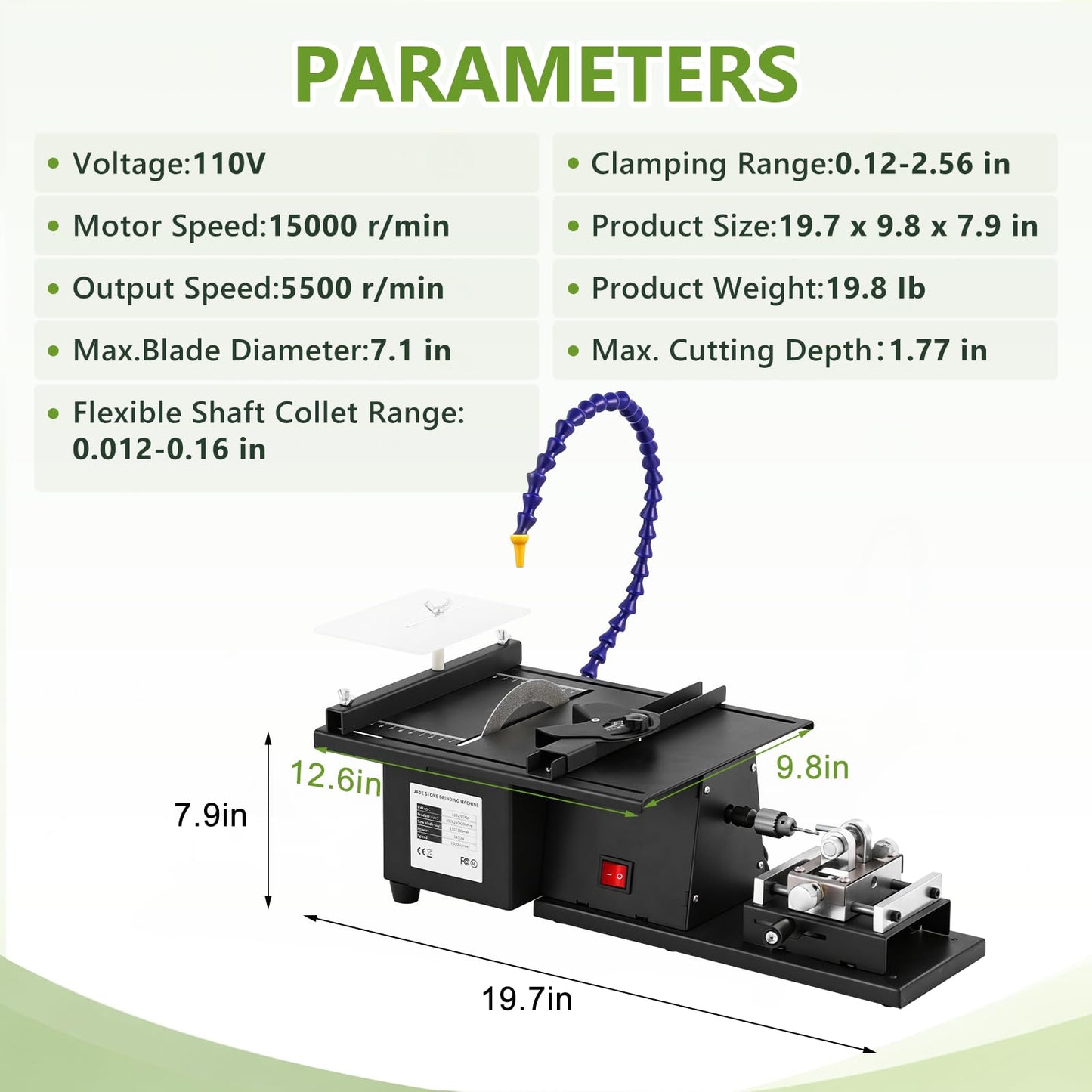 Wet Lapidary Saw 1850W Lapidary Equipment Water Cooling Machine with Angle Cutting 45mm Depth for Polishing Cutting Engraving Drilling Stone Jewelry Jade Wood Amber (Drilling Kit)