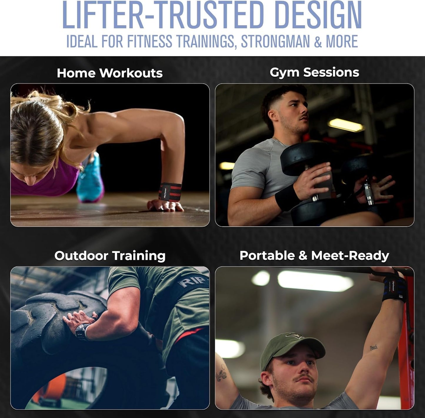 Rip Toned Wrist Wraps for Weightlifting – USPA & USAPL Approved 18" Wrist Straps for Powerlifting – Adjustable, Durable Gym Wraps with Thumb Loop – Quality Support for Men & Women – Black Flex
