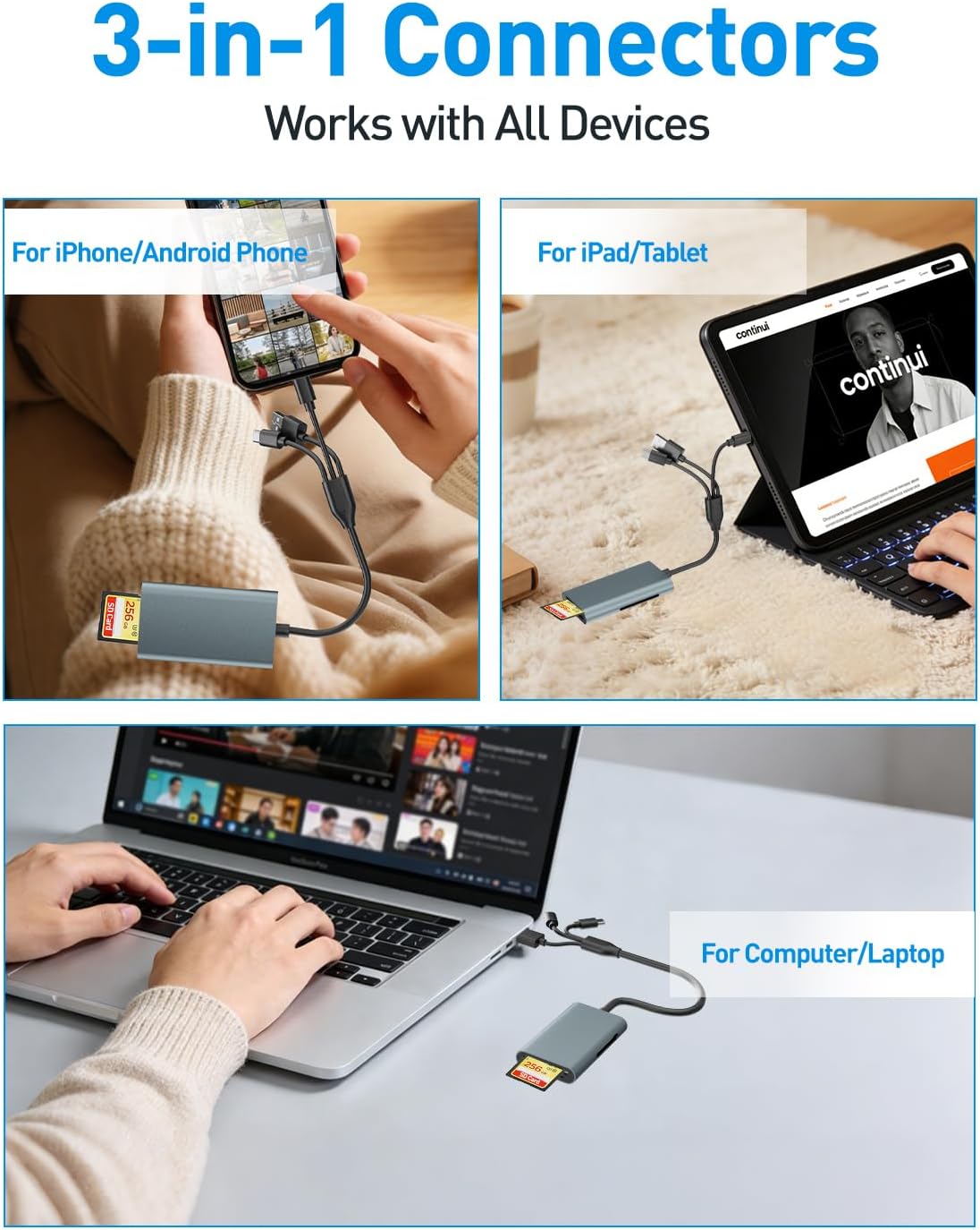 Bawanfa Plus 4-in-1 17/16/15/14/Android/PC Multi Memory Card Reader for SD/Micro SD/MS/xD-Picture-Cards, Memory Stick