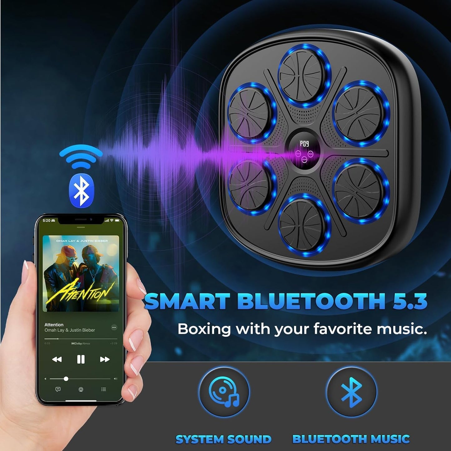 heetipuk Music Boxing Machine for Adults and Kids, Smart Bluetooth Boxing Machine Wall Mounted Music, Adjustable Hitting Sound Volume, Durable PU Material, Fitness/Lose Weight in Home
