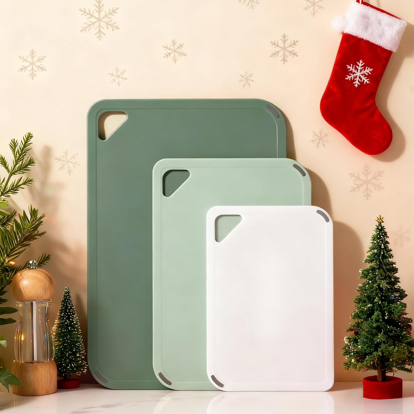 THETCHRY Plastic Cutting Board Set - BPA-Free Non-Slip Chopping Boards for Kitchen | 15"×10" Green