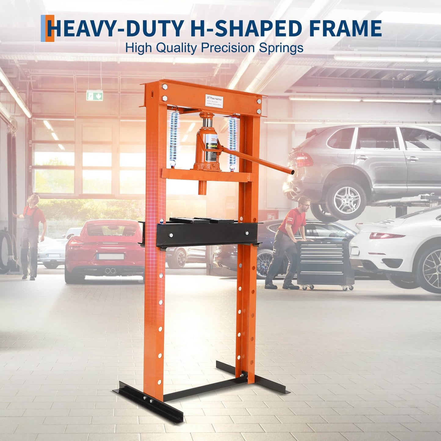Hydraulic Press 12 Ton Hydraulic Shop Press H-Frame Garage Floor Adjustable Shop Press with 2 Plates Adjustable Working Table Height, Orange