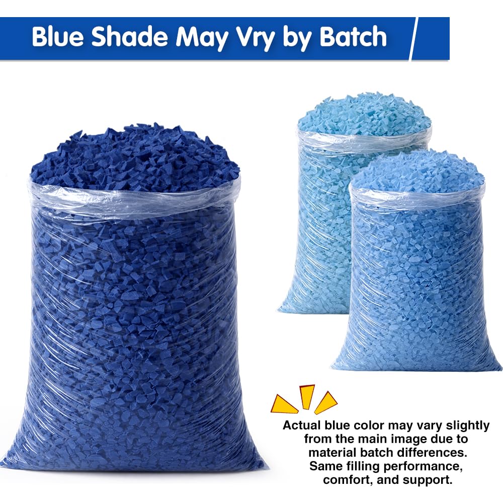 Welacer Bean Bag Filler, 40lbs Blue Memory Foam Filling for Beanbag Chair, Couch Cushions, Pillows, Dog Beds, Pouf Ottoman, Punching Bag Filler, Grappling Dummy, Packing Peanuts Replacement