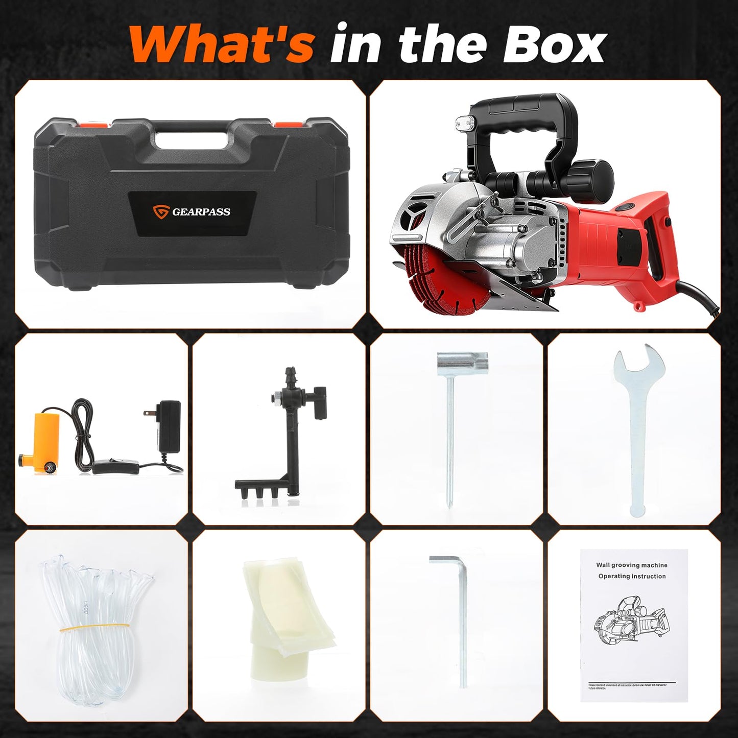 4200W Professional Electric Wall Chaser, Max 1.65"W & 1.6"D, 5" Wall Grooving Machine & Concrete Cutter, 110V Dust-Free Tool Kit with Pump, 5 Blades & Vacuum Adapters, UL Listed