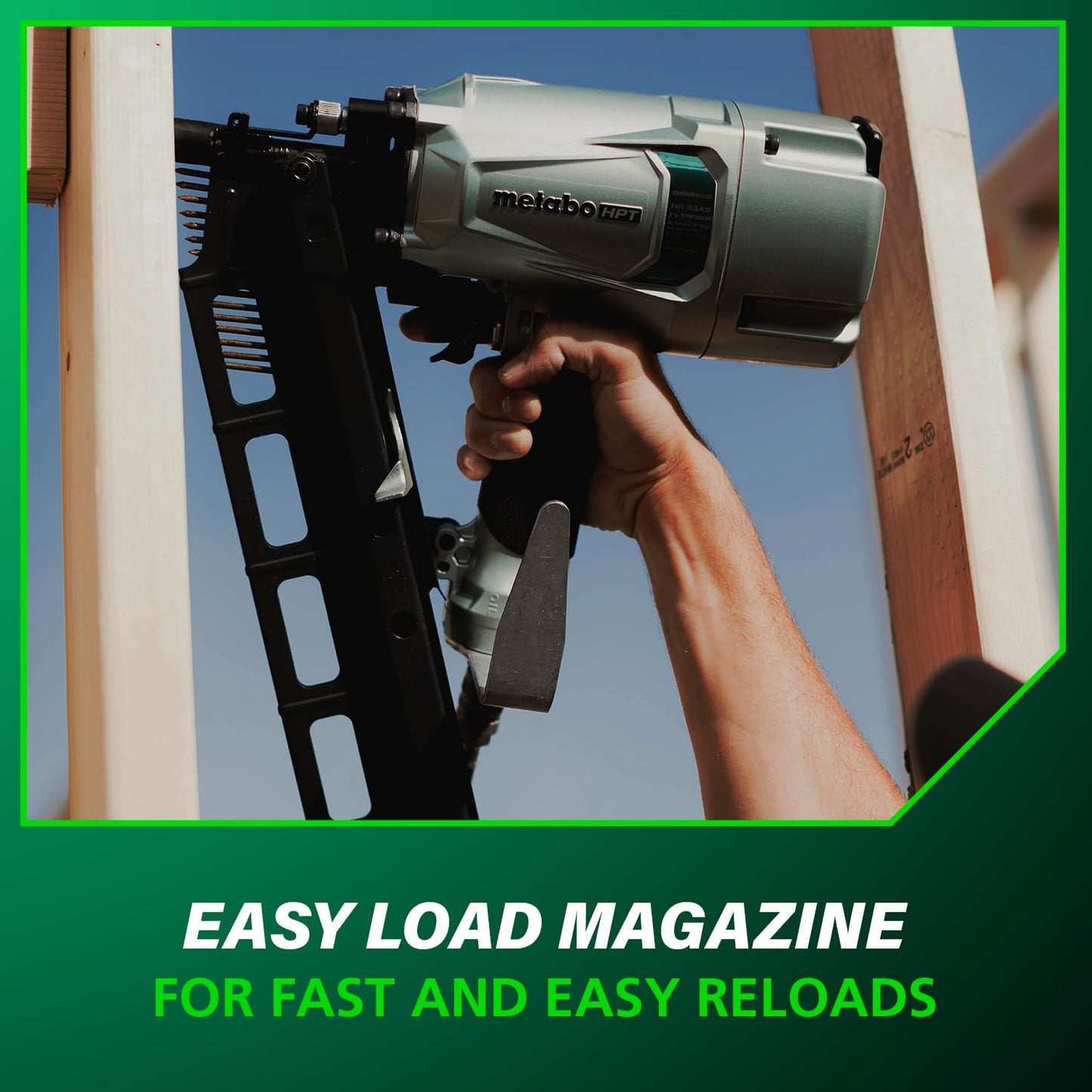 Metabo HPT Framing Nailer, Pro-Preferred Pneumatic Power Nailer & Framing Tool for Flooring, Roof Decking, Selectable Trigger & Rafter Hook, 21° 2" to 3-1/4" Plastic Collated Nails, NR83A5
